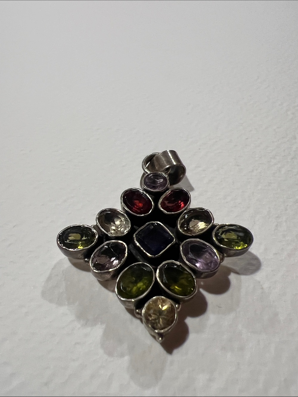 Sterling Silver Multicolor Gemstone Pendant - Green, Purple, Red, Blue